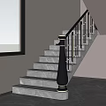Modern Staircase Interior With Gray Marble Steps And Black Gold Balusters 3d model