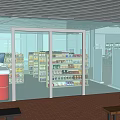 Modern Supermarket Department Store Interior With Open Shelves Product Displays Checkout Counter And Glass Doors