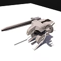 Intelligent Machine With Long Sword Like Arm And White Body Under Blue Sky With Clouds