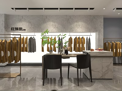 Professional Attire Clothing Store With Hanging Suits Display Area And Interior Plants 3d model