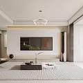 Modern Living Dining Room Interior With TV Wall Chandelier Black Armchair Coffee Table And Plants