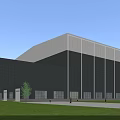 Modern Industrial Factory Building Exterior Design With Large Wall Panels And Lawn Area