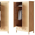Modern Wooden Wardrobe Interior With Open Doors Hanging Clothes And Drawers