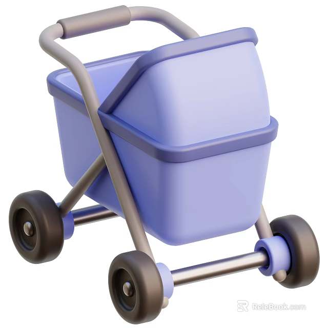 Blue Rolling Storage Cart With Handle And Wheels For Household Supplies 3d model 
