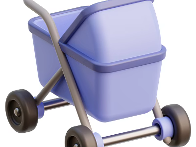 Blue Rolling Storage Cart With Handle And Wheels For Household Supplies 3d model