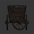Ancient Wooden Cart with Large Spoked Wheels and Open Cargo Structure
