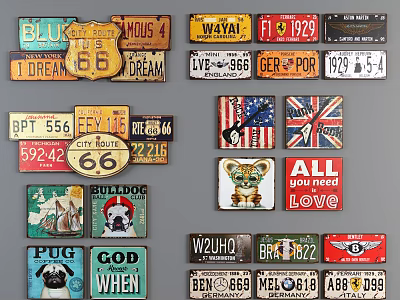 Public Facility Wall Display With Vintage Decorative Signs And Various Patterns 3d model