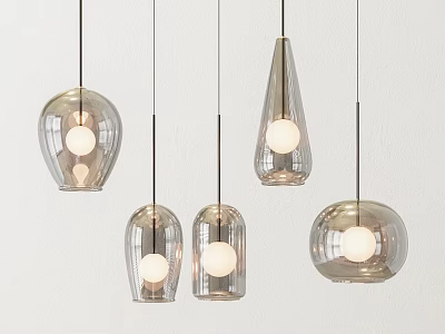 Modern Glass Pendant Lights With Different Shapes And Transparent Design On White Background 3d model