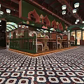 Traditional Restaurant Exterior With Colorful Domes Red Brick Walls And Arched Wrought Iron Gates