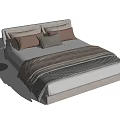 Modern Double Bed with Soft Pillows and Striped Bedspread and Nightstand 3d model