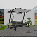 Outdoor Hanging Chair With Black Canopy Light Gray Seat And Green Plants