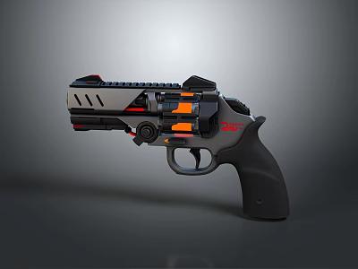 Modern Tactical Revolver With Black Gray Body Orange Red Accents And Ergonomic Grip 3d model