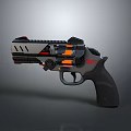 Modern Tactical Revolver With Black Gray Body Orange Red Accents And Ergonomic Grip