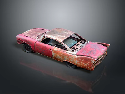 Rusty Red Vintage Car With Weathered Body Damaged Exterior And Abandoned Look 3d model