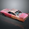 Rusty Red Vintage Car With Weathered Body Damaged Exterior And Abandoned Look