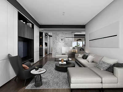 Modern Living Room Interior Design With Sofa Coffee Table Rug Accent Chair And Wall Art 3d model