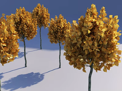Trees With Vibrant Yellow Leaves Against Blue Sky On Snowy Ground 3d model