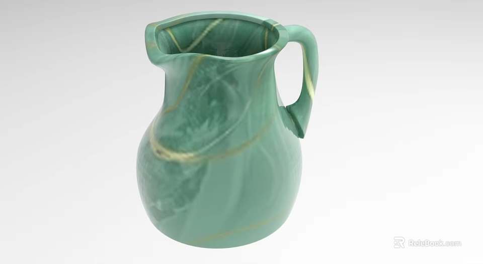 Green Ceramic Pitcher With Marble Pattern And Golden Decorative Lines 3d model 