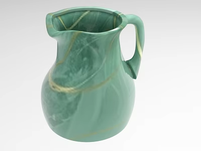 Green Ceramic Pitcher With Marble Pattern And Golden Decorative Lines 3d model