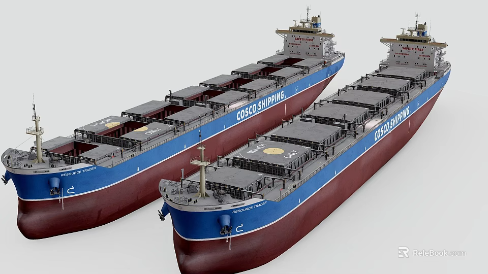 Two Large Blue Red Cargo Ships With Cargo Containers On Deck 3d model 