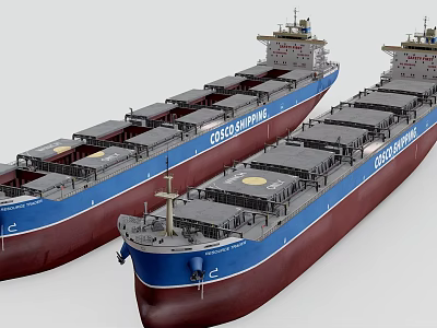 Two Large Blue Red Cargo Ships With Cargo Containers On Deck 3d model