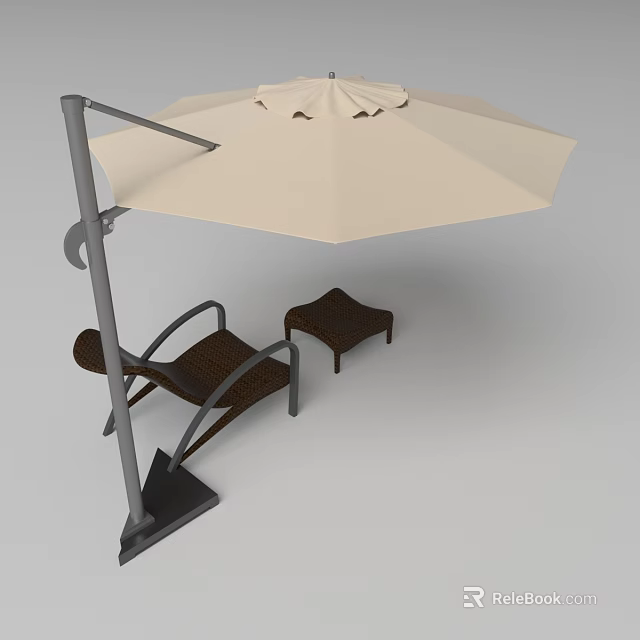 Outdoor Sunshade Canopy With Wicker Chair And Side Table For Patio Leisure 3d model 