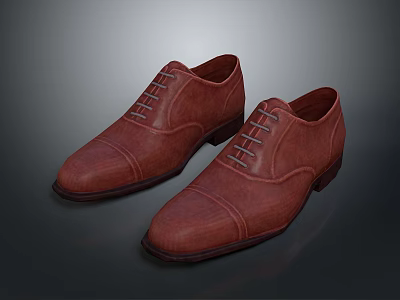 Men's Brown Leather Formal Shoes with Lace Up Design and Classic Style 3d model
