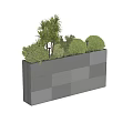 Gray Concrete Modular Planter with Various Green Bonsai Plants and Decorative Shrubs