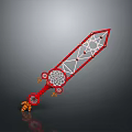 Red Geometric Sword with White Lines Decorative Hilt and Orange Circular Components