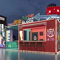 Vibrant Night Commercial Street With Colorful Storefronts Neon Lights Billboards And Reflective Ground