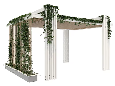 White Frame Pergola With Green Vines On Columns And Top Structure 3d model