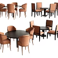 Modern Dining Table Set With Round Square Tables And Upholstered Brown Black Chairs 3d model