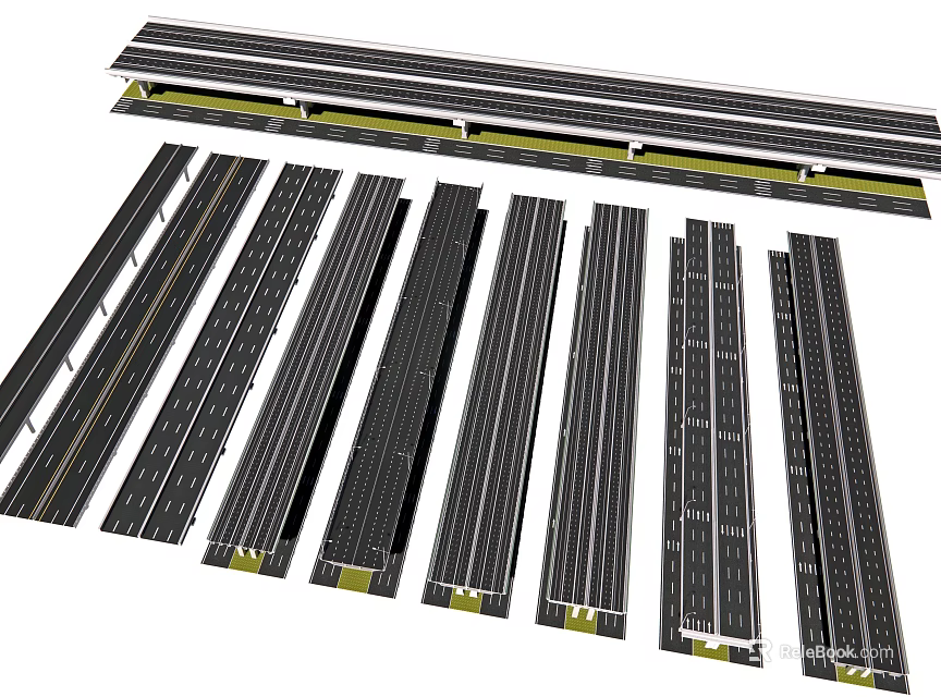Various Road Infrastructure Design With Multiple Lanes And Central Divider Elements 3d model 