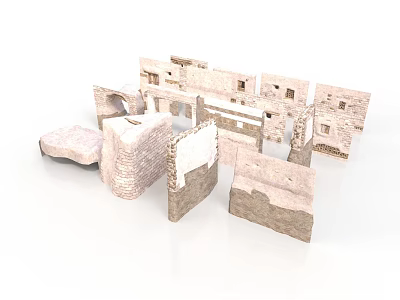 Ancient Stone Building Structure With Ruined Architectural Fragments And Blocks 3d model