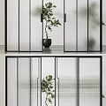Modern Partition Screen With Frosted Glass Panels Black Frame And Potted Plant