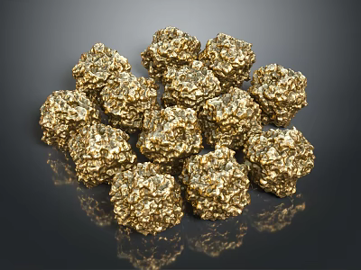 Golden Rough Textured Stone Spheres With Natural Decorative Surface And Shiny Golden Appearance 3d model