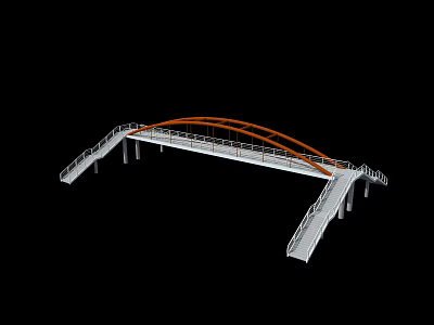 Modern Orange Arch Bridge with White Deck and Supporting Piers Design 3d model