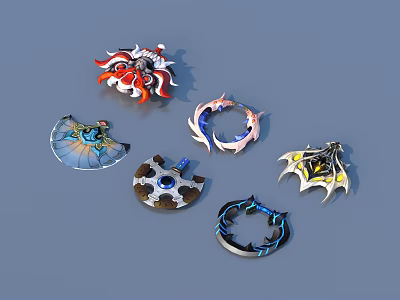 Intricate Colorful Weapons Collection With Ornate Designs And Decorative Elements 3d model