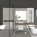Modern Bathroom Interior Design With Glass Shower Enclosure Freestanding Bathtub Marble Countertop And Large Mirror