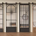 Stylish Barn Doors With Glass Panels Metal Frames And Diverse Design Patterns 3d model