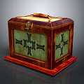 Vintage Wooden Storage Box With Leather Handle Green Panels And Black Cross Patterns