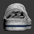 White Casual Slip On Shoes With Perforated Design Blue Stripes And Rubber Sole