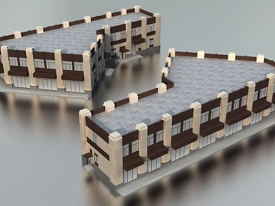 Modern Commercial Complex With Multi Storey Retail Spaces Beige Brown Facade And Flat Roof Design 3d model