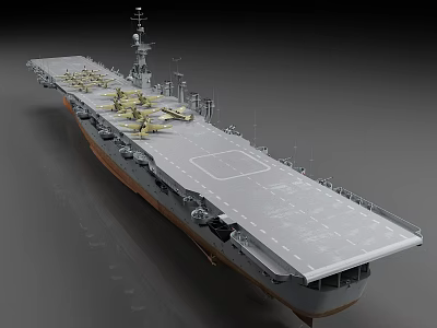 3D Model Of Aircraft Carrier With Warplanes On Flight Deck 3d model