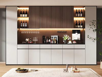 Sleek Modern Wine Cabinet With LED Lighting Wine Bottle Display Glass Holder And Decorative Shelf 3d model