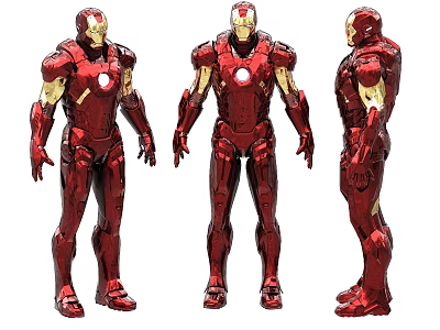 Smart Machine Detailed Red And Gold Armor Shown In Multiple Angles With Metallic Design 3d model