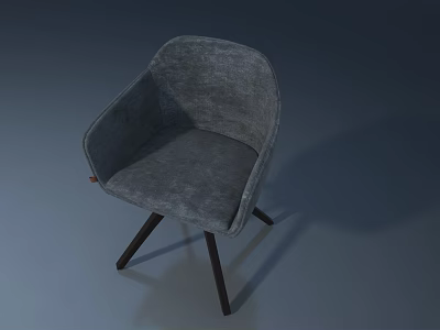 Gray Upholstered Armchair With Curved Backrest And Slim Black Legs 3d model