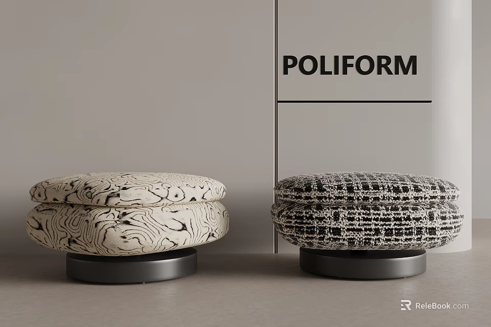 POLIFORM Modern Stools With Marble And Checkered Patterns On Metal Base 3d model