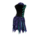 Black And Purple Corset Dress With Green Laces And Decorative Fringe Skirt