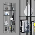Modern Metal Frame Storage Shelving Unit With Glass Shelves And Decorative Items